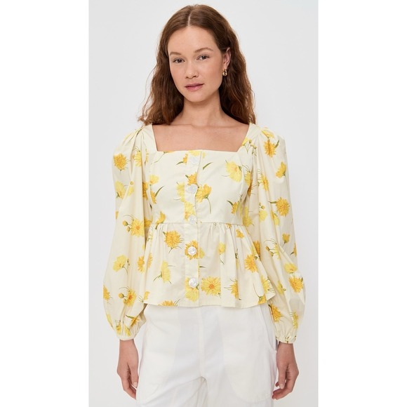 The Lulo Project Tops - The Lulo Project Yellow White Floral Square Neck Puff Sleeve Blouse Size S $295